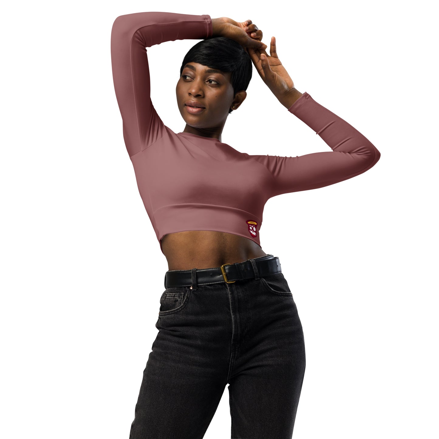 Chocolate Mauve Dragon Long-Sleeve Crop Top