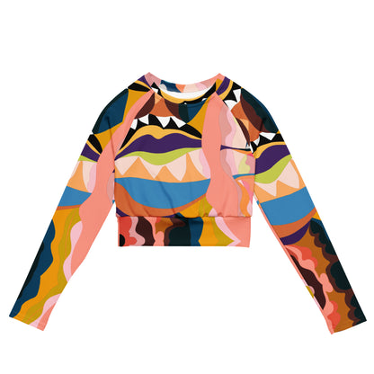 Peachy Blue Lips Long-Sleeve Crop Top