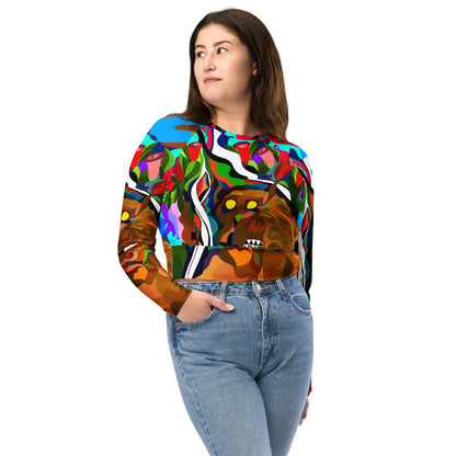 Jungle Eyes in Tulips Long-Sleeve Crop Top