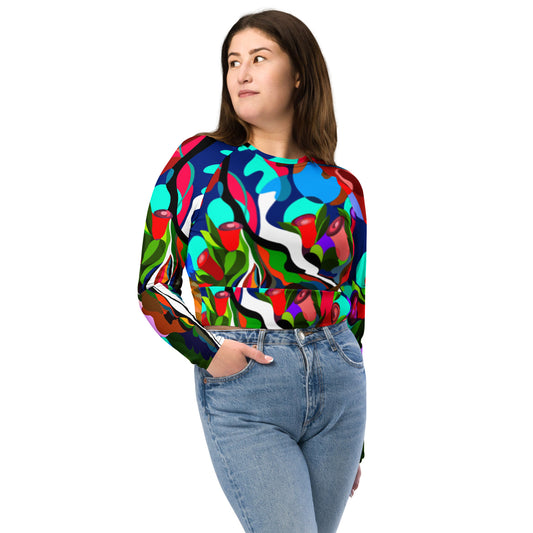 Swimming in Tulips Long-Sleeve Crop Top (Plus)