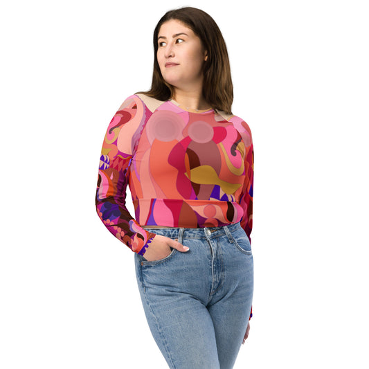 "Jubilee" Purple & Pink Long-Sleeve Crop Top (Plus) (6x)