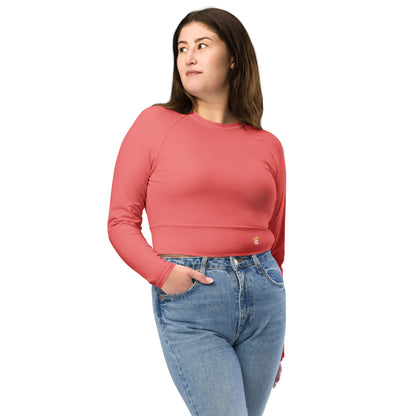 Salmon "Jubilee" Long-Sleeve Crop Top (Plus Size)