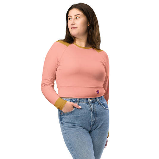 Bubblegum Pink "Jubilee" Long-Sleeve Crop Top (Plus Size)