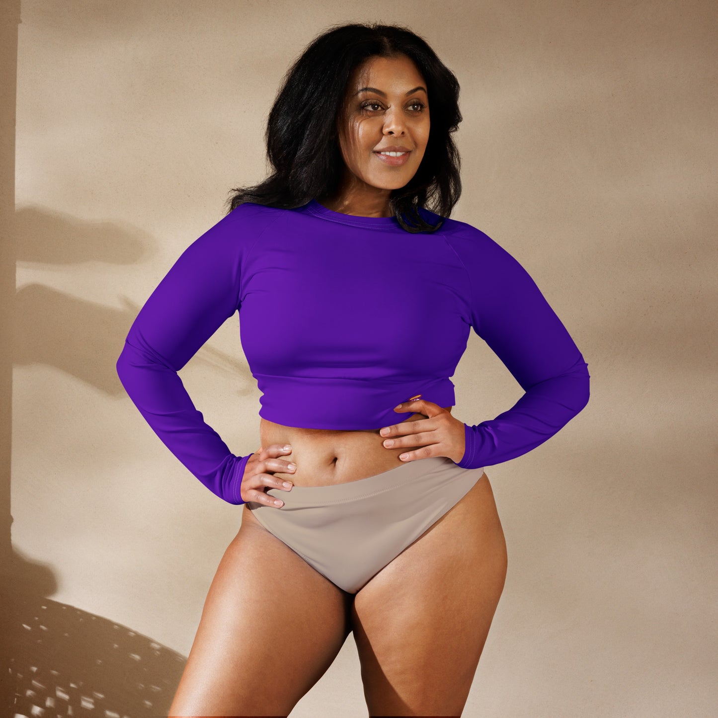 Purple Violet Long-Sleeve Crop Top (Plus Size)