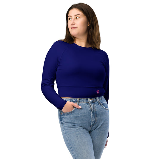 Navy Blue Indigo "Jubilee" Long-Sleeve Crop Top (Plus Size)