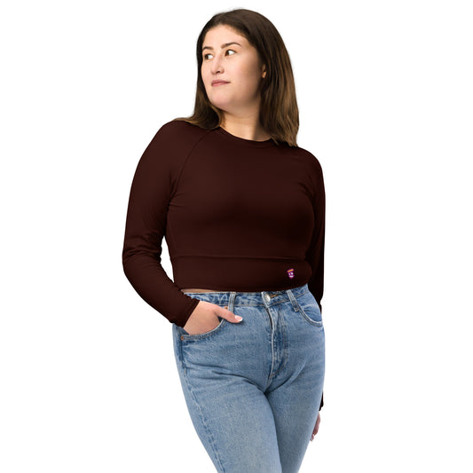 Deep Brown "Jubilee" Long-Sleeve Crop Top (Plus Size)