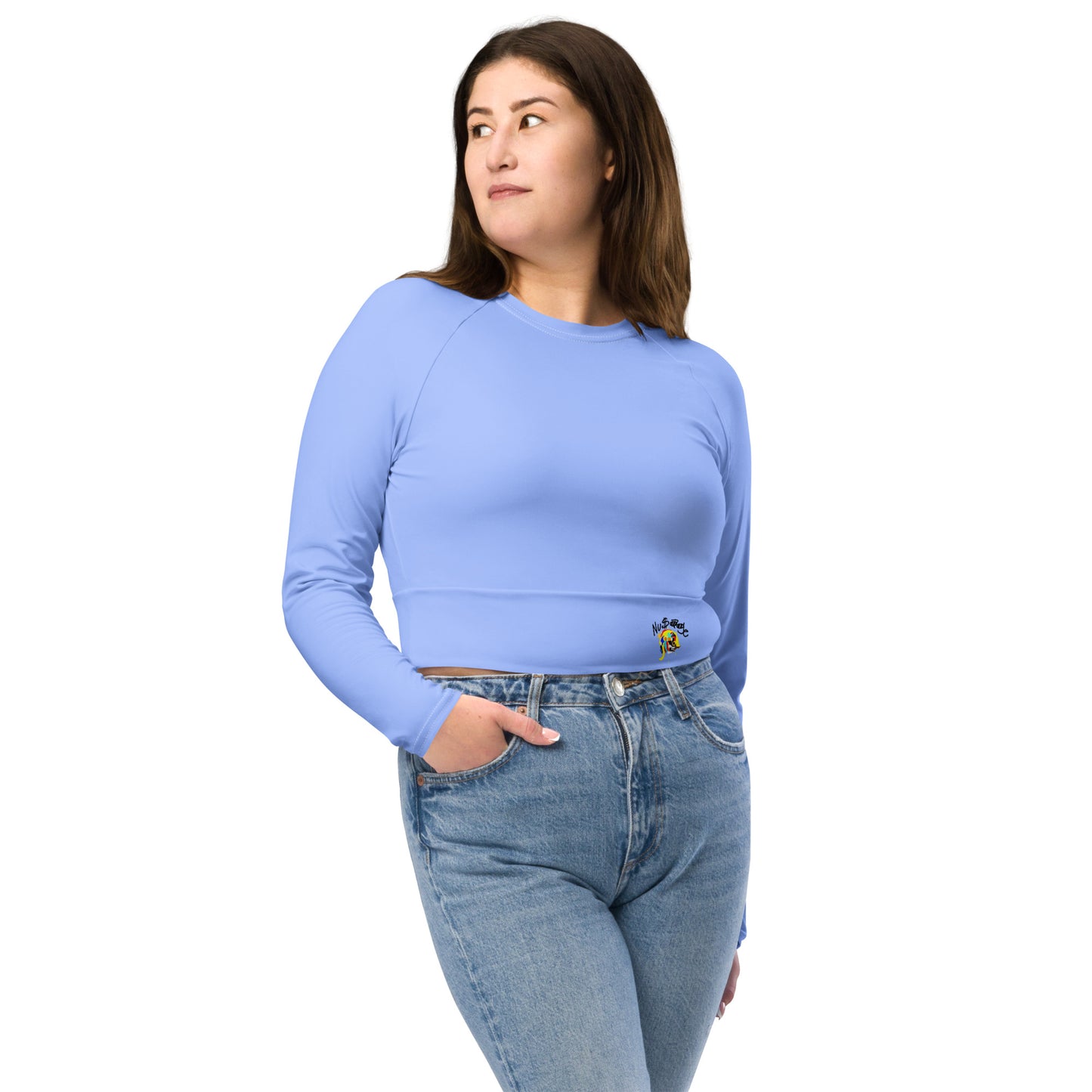 ‘’Pharaoh” Powder Blue Long-sleeve Crop Top (Plus)