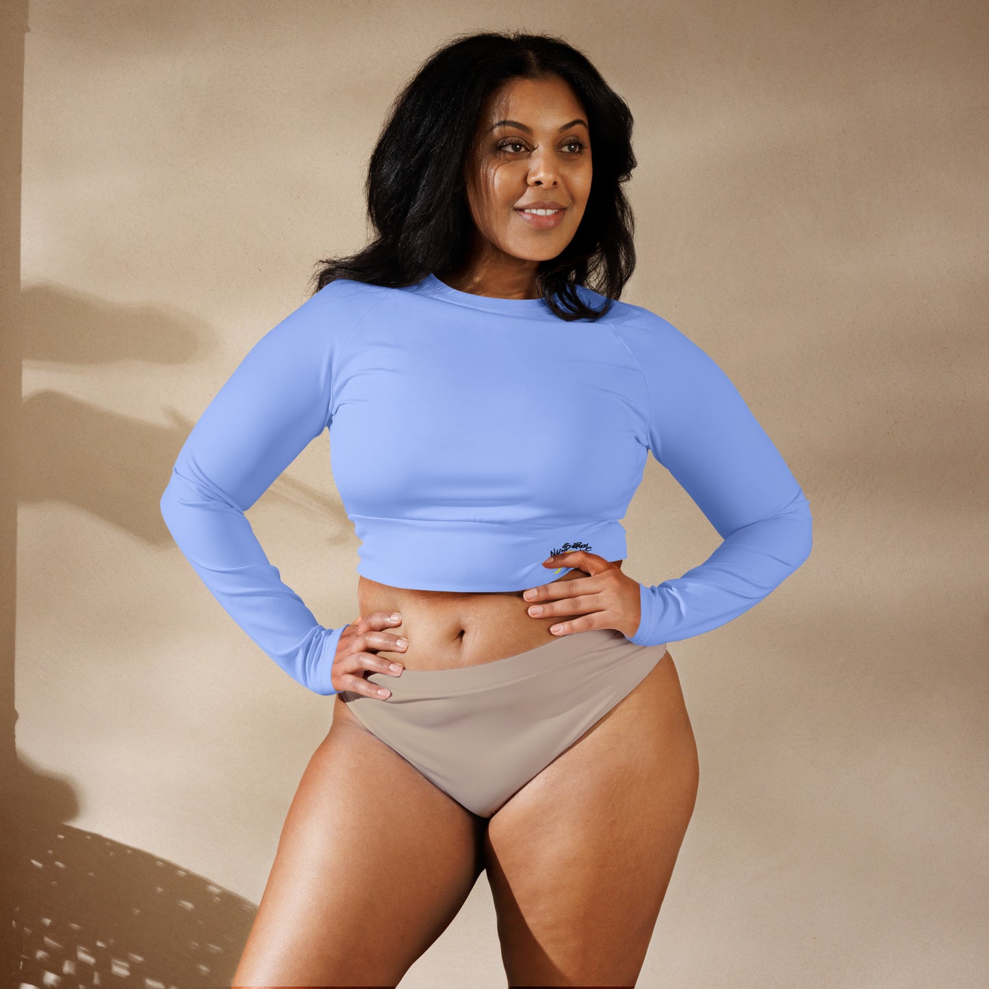 ‘’Pharaoh” Powder Blue Long-sleeve Crop Top (Plus)