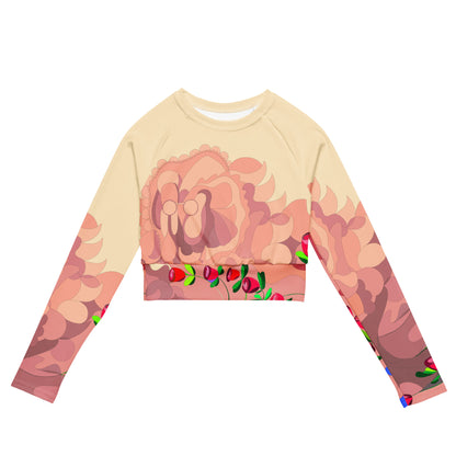 Creamy Dragon in Tulips  Long-Sleeve Crop Top (Curvy)