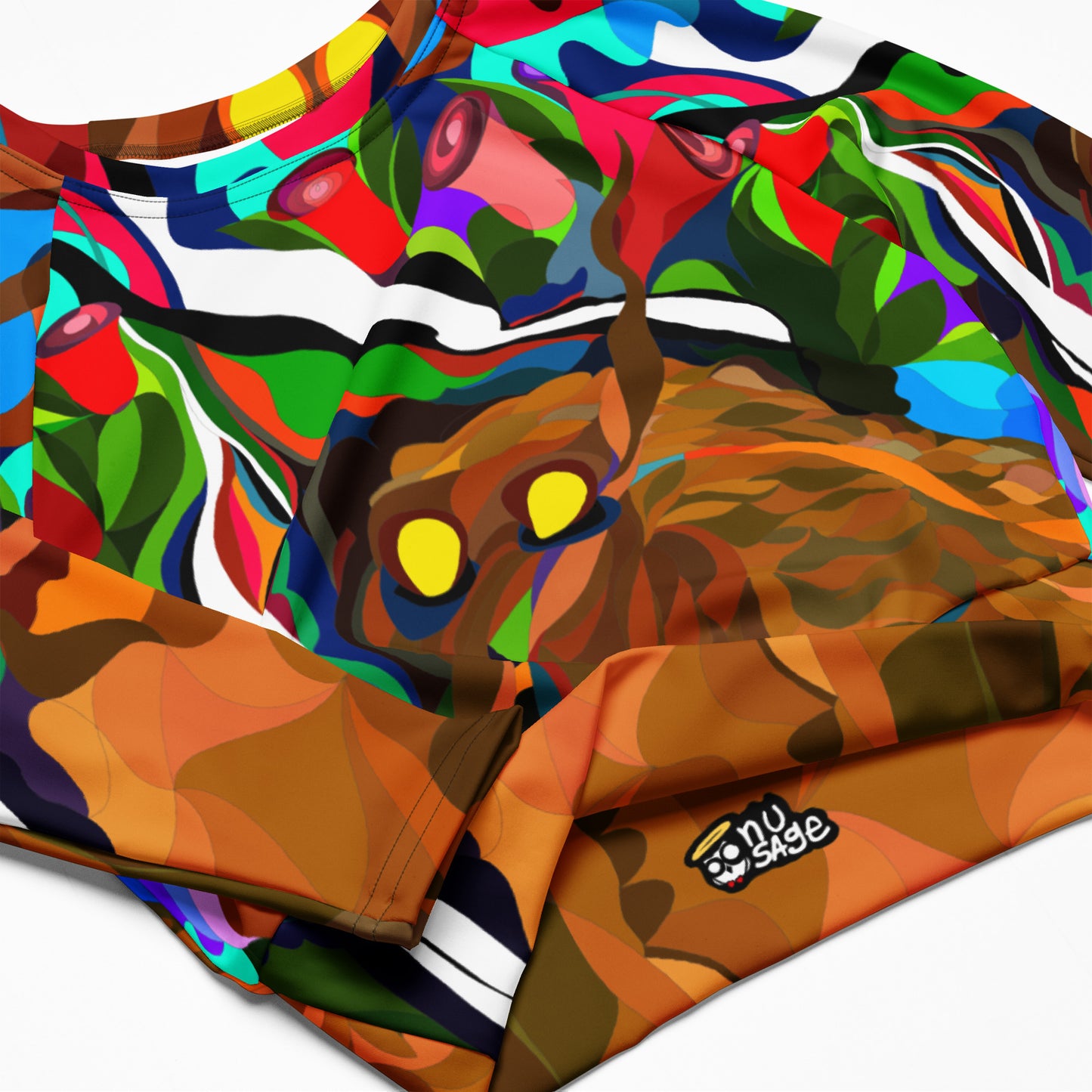 Jungle Eyes in Tulips Long-Sleeve Crop Top