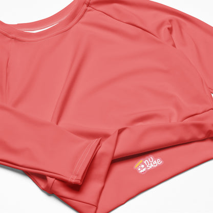 Salmon "Jubilee" Long-Sleeve Crop Top (Plus Size)