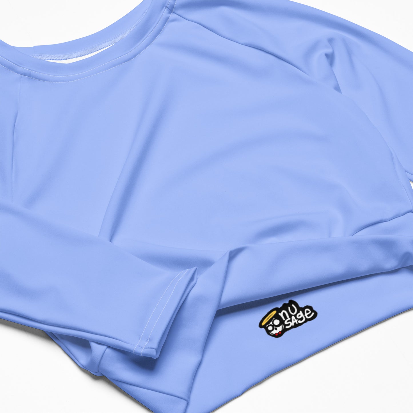 ‘’Pharaoh” Powder Blue Long-sleeve Crop Top (Plus)