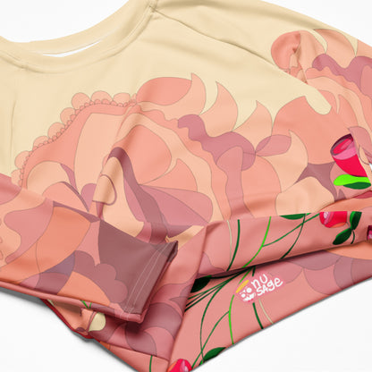 Creamy Dragon in Tulips  Long-Sleeve Crop Top (Curvy)