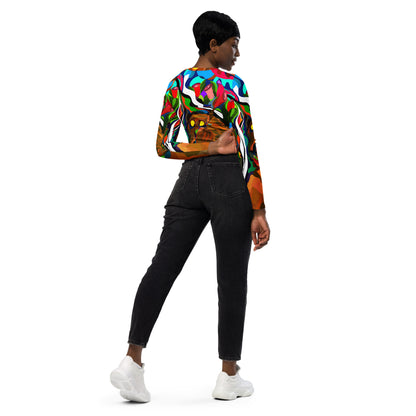 Jungle Eyes in Tulips Long-Sleeve Crop Top