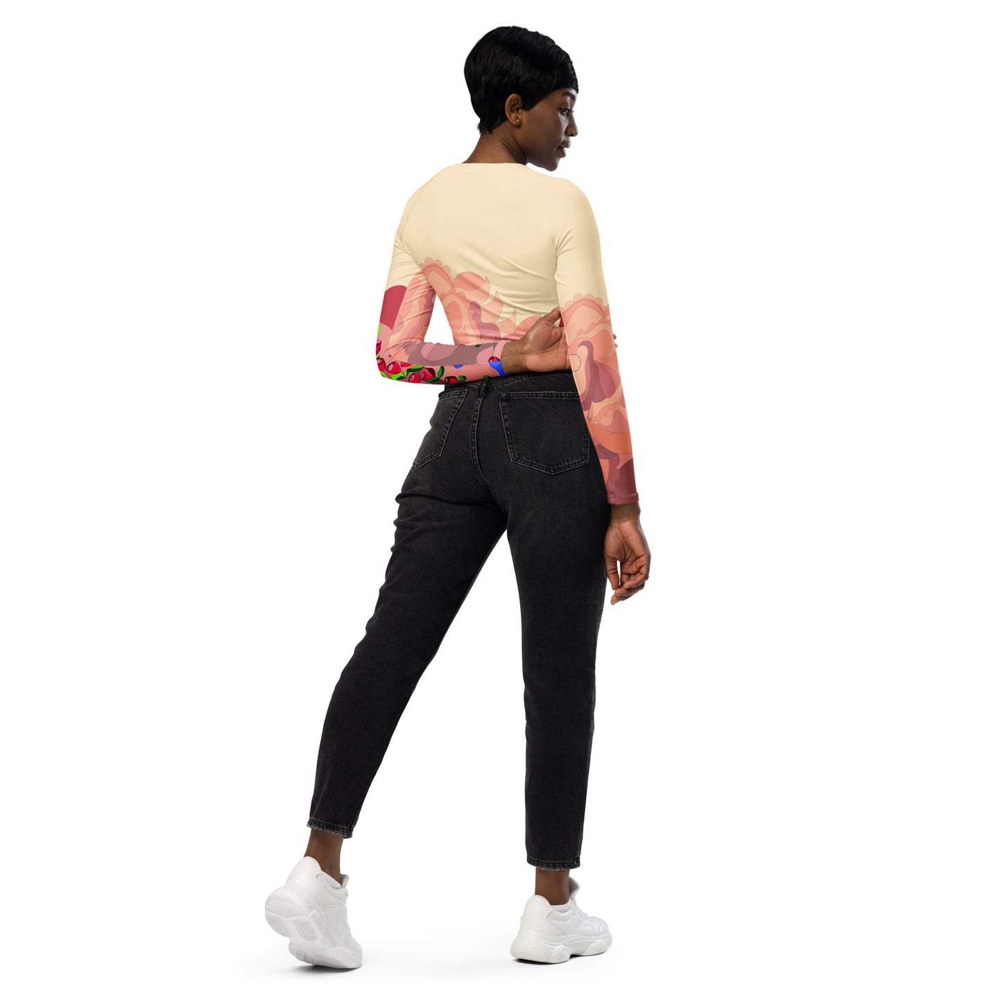 Creamy Dragon in Tulips  Long-Sleeve Crop Top (Curvy)