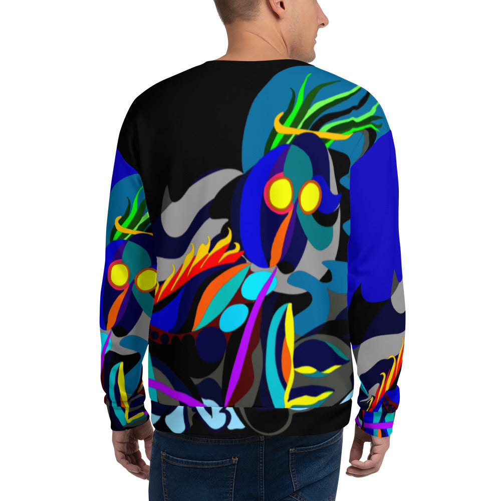 Black & Blue Flaming Arms Sweatshirt Canine on Back (Men)