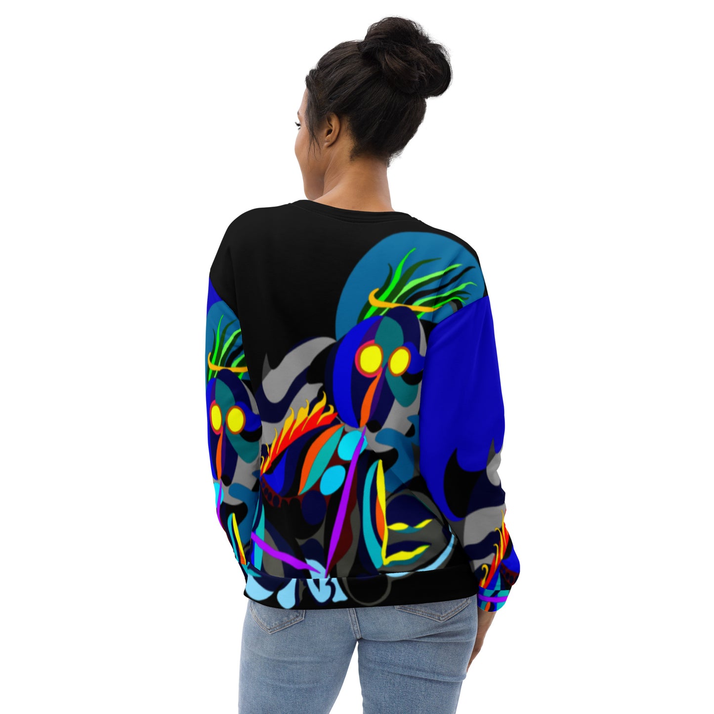 Black & Blue Flaming Arms Women's Sweatshirt Canine on Back with Classic Logo (Women)