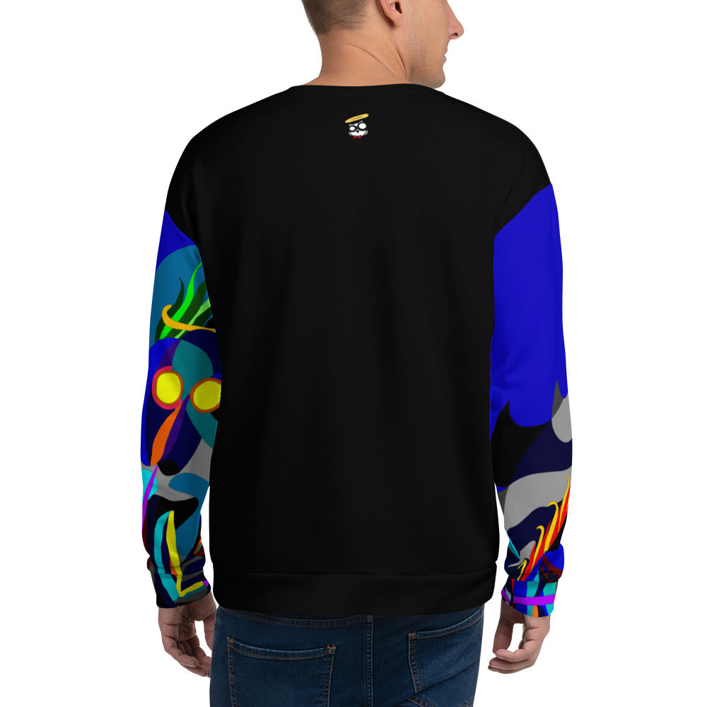 Black & Blue Flaming Arms Sweatshirt with Classic Logo (Men's)