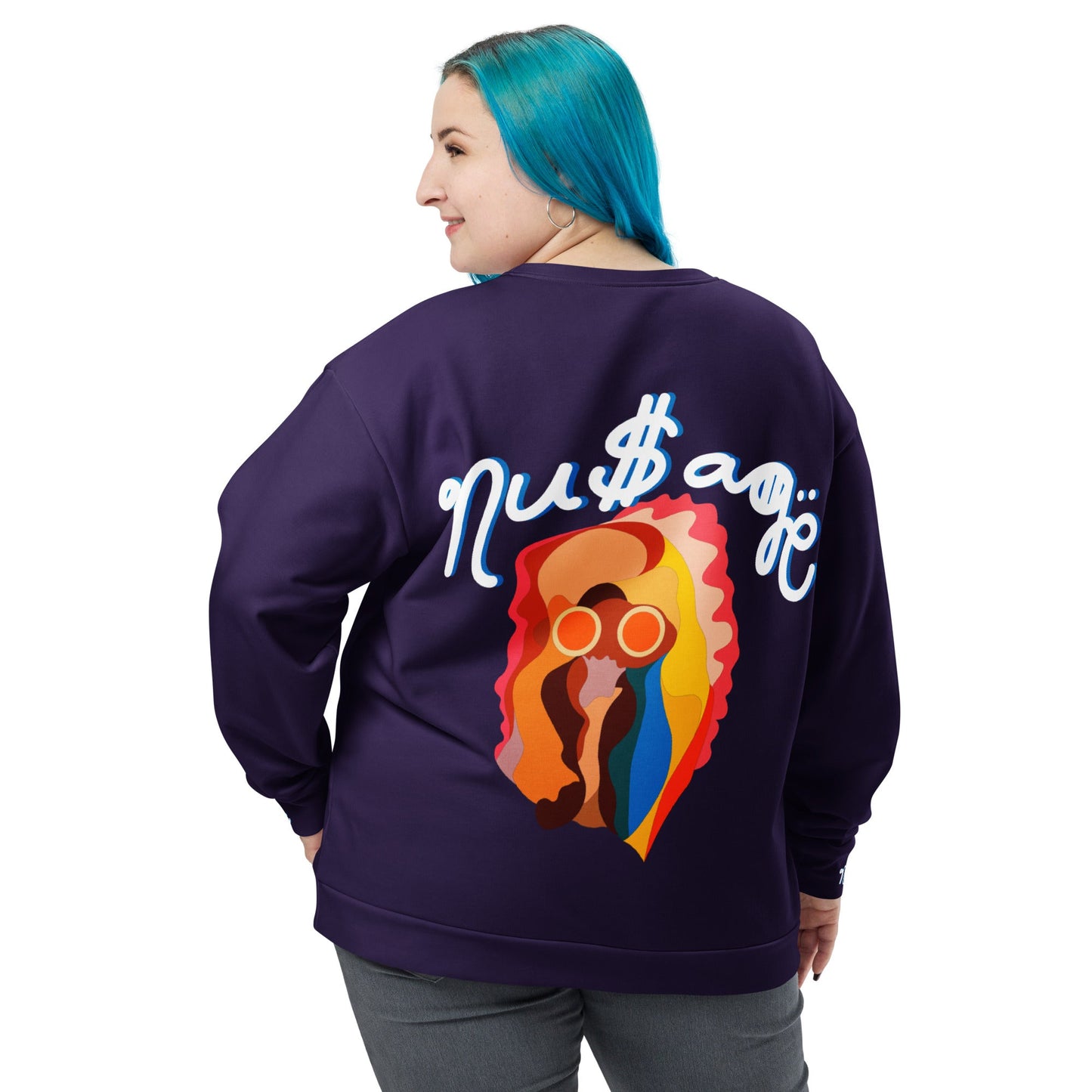 NuSage Blue Awaken on Back Women's Sweatshirt (Purple) (Plus)