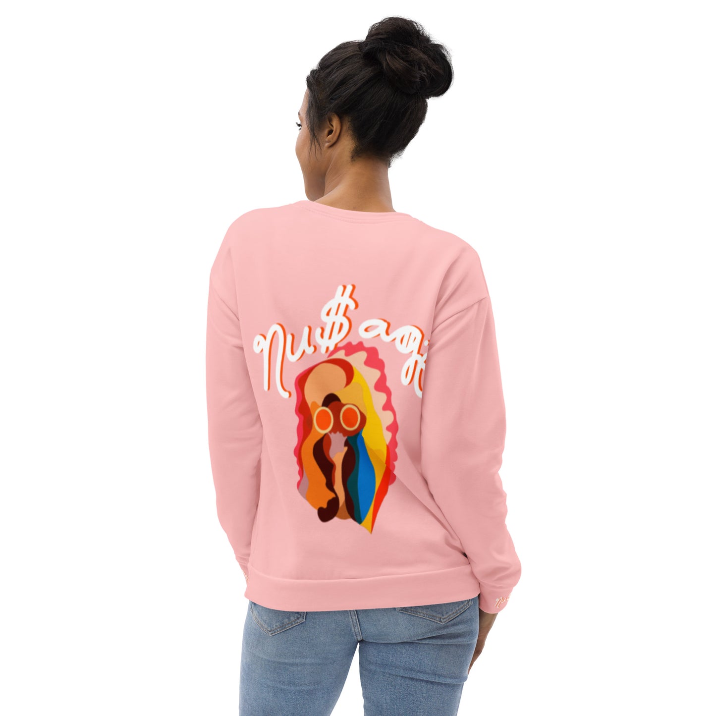 NuSage Blue Awaken on Back Women's Sweatshirt (Soft Pink) (Plus)