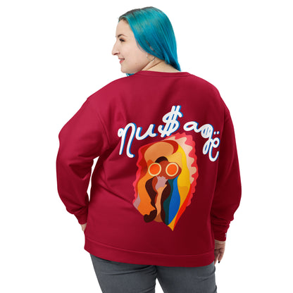 NuSage Blue Awaken on Back Women's Sweatshirt (Cherry Red) (Plus Size)