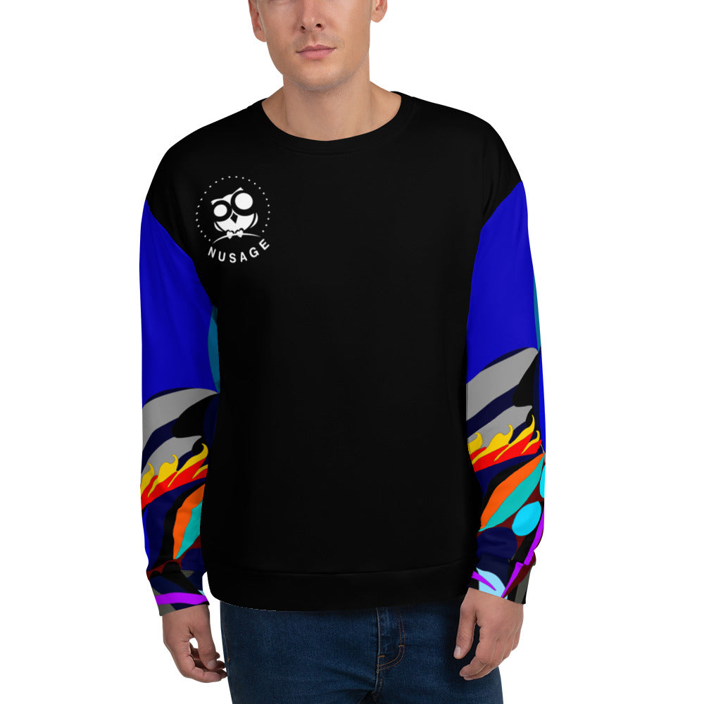 Black & Blue Flaming Arms Sweatshirt Canine on Back (Men)