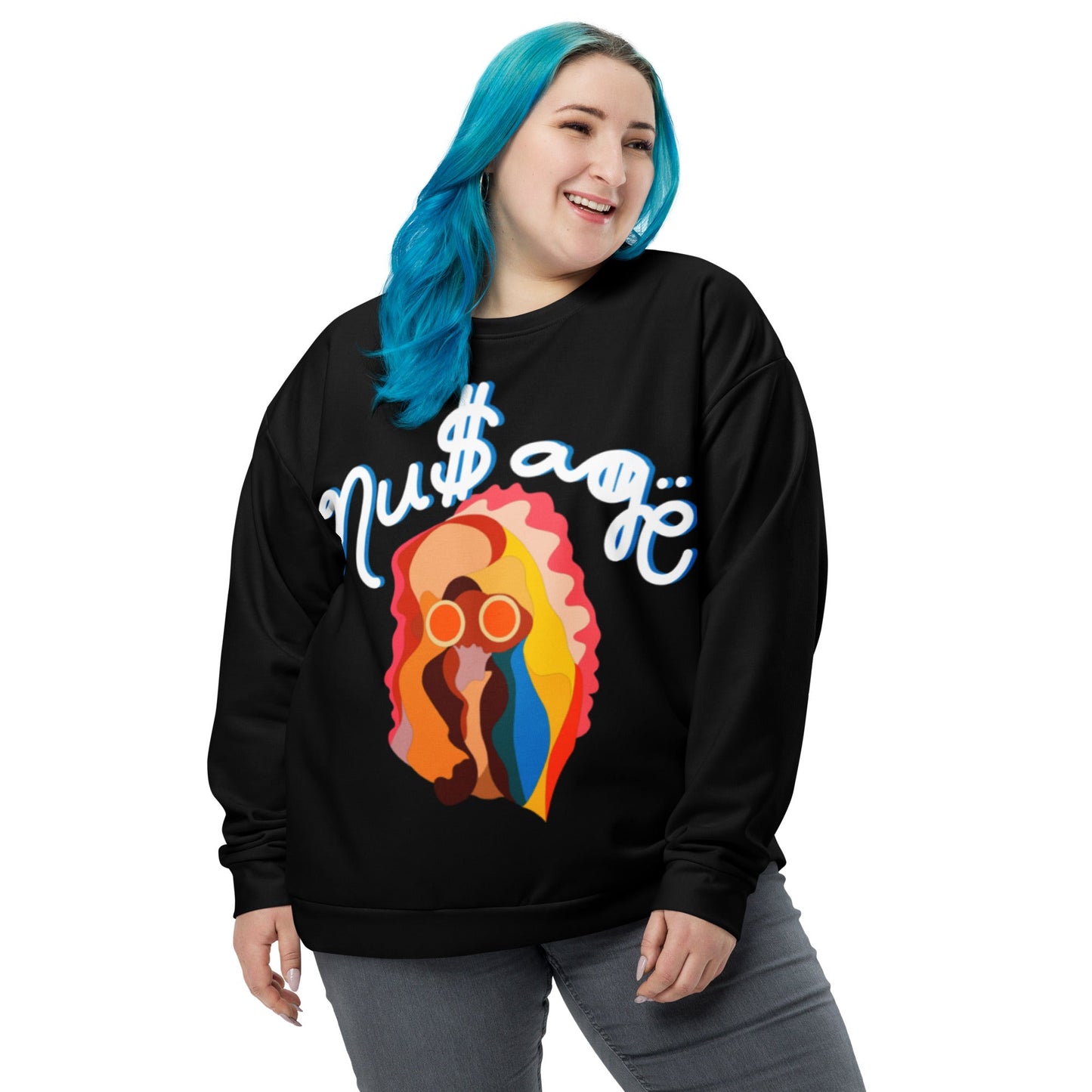 NuSage White with Blue Accent Women's Sweatshirt (Black) (Plus Size)