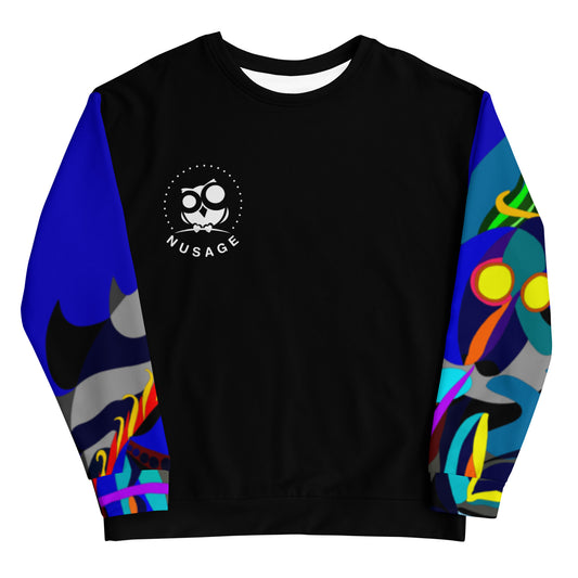 Black & Blue Flaming Arms Sweatshirt Canine on Back with Classic Logo (Women's)