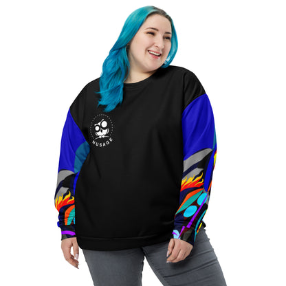 Black & Blue Flaming Arms Women's Sweatshirt Canine on Back with Classic Logo (Women)