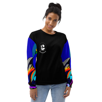 Black & Blue Flaming Arms Women's Sweatshirt Canine on Back with Classic Logo (Women)