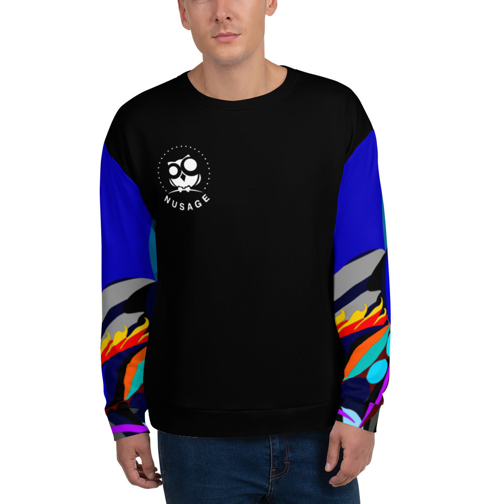 Black & Blue Flaming Arms Sweatshirt with Classic Logo (Men's)