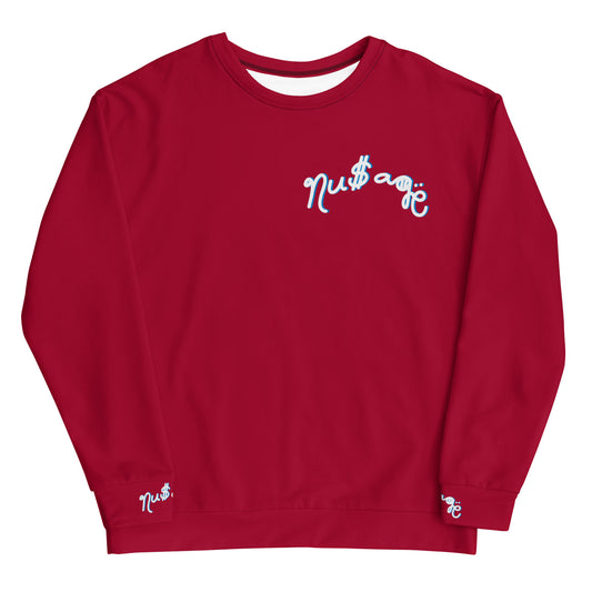 NuSage Blue Awaken on Back Men's Sweatshirt (Cherry Red)