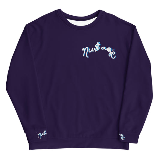 NuSage Blue Awaken on Back Women's Sweatshirt (Deep Purple)