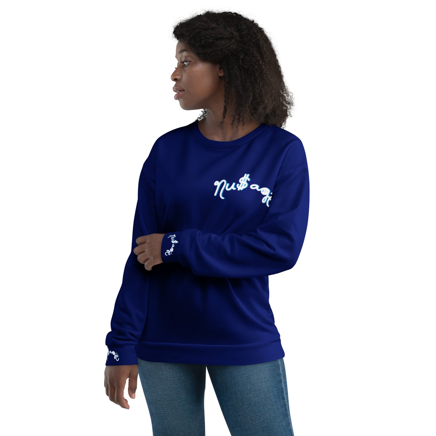 NuSage Blue Awaken on Back Women's Sweatshirt (Midnight Navy Blue)