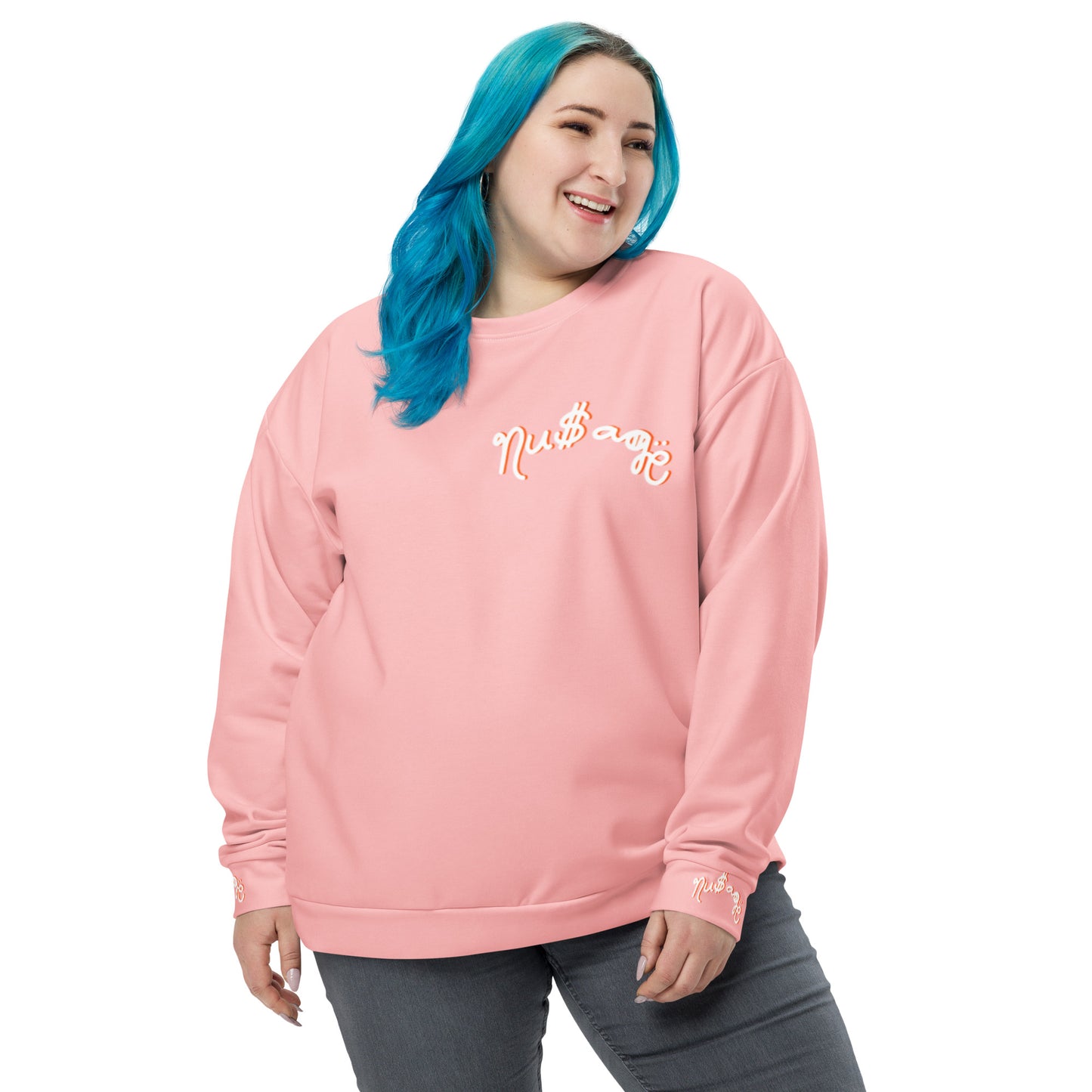 NuSage Blue Awaken on Back Women's Sweatshirt (Soft Pink) (Plus)