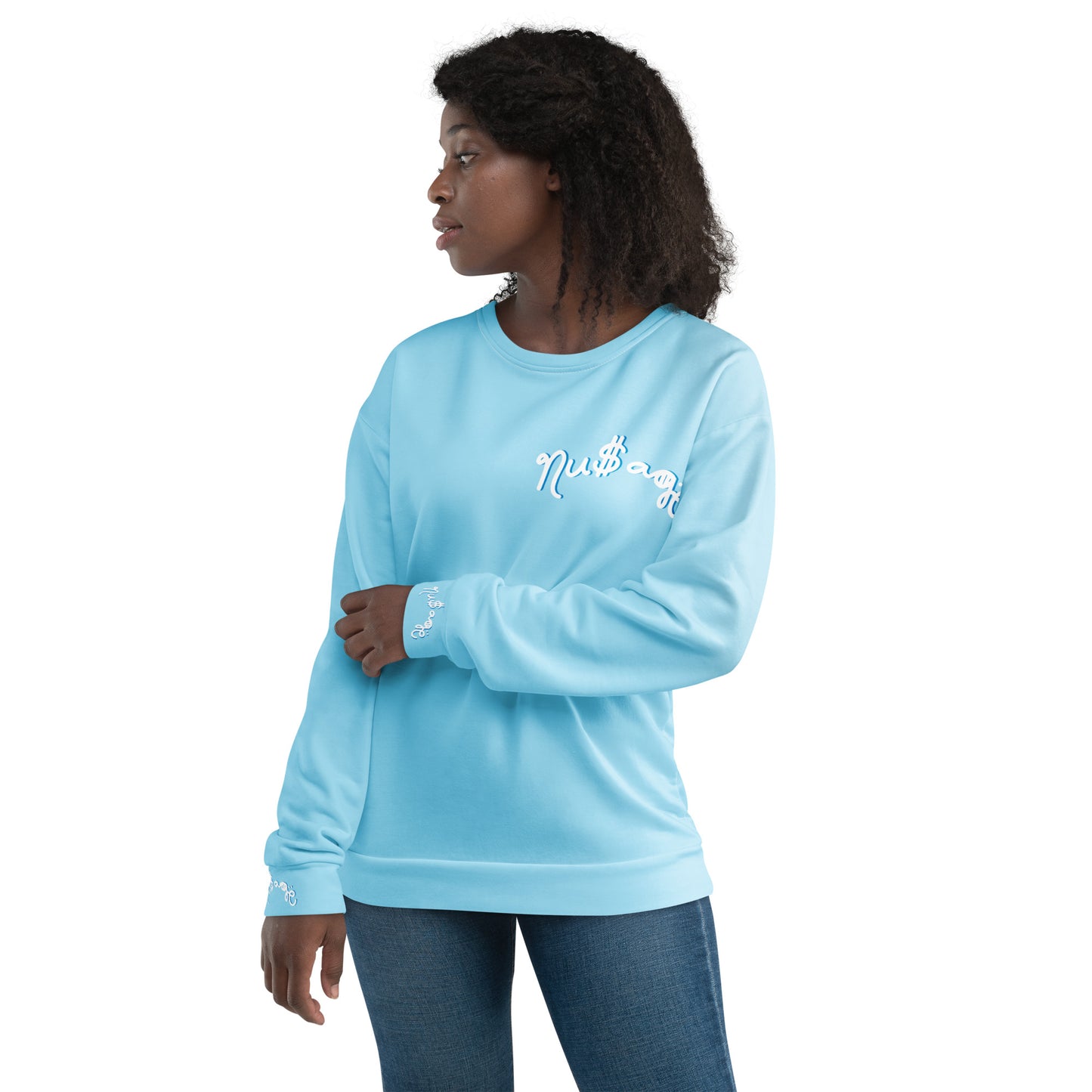 NuSage Blue Awaken on Back Women's Sweatshirt (Baby Blue)