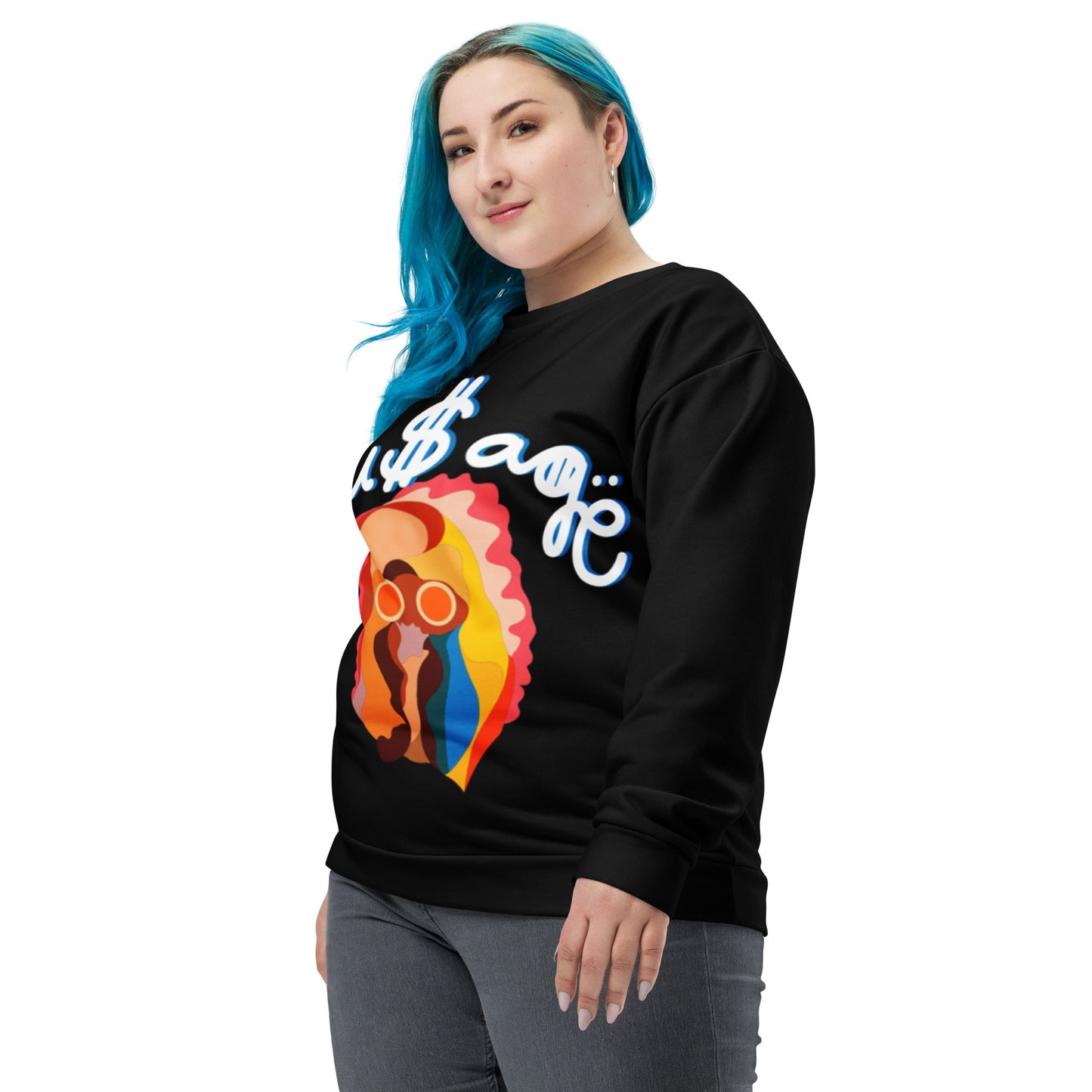 NuSage White with Blue Accent Women's Sweatshirt (Black) (Plus Size)