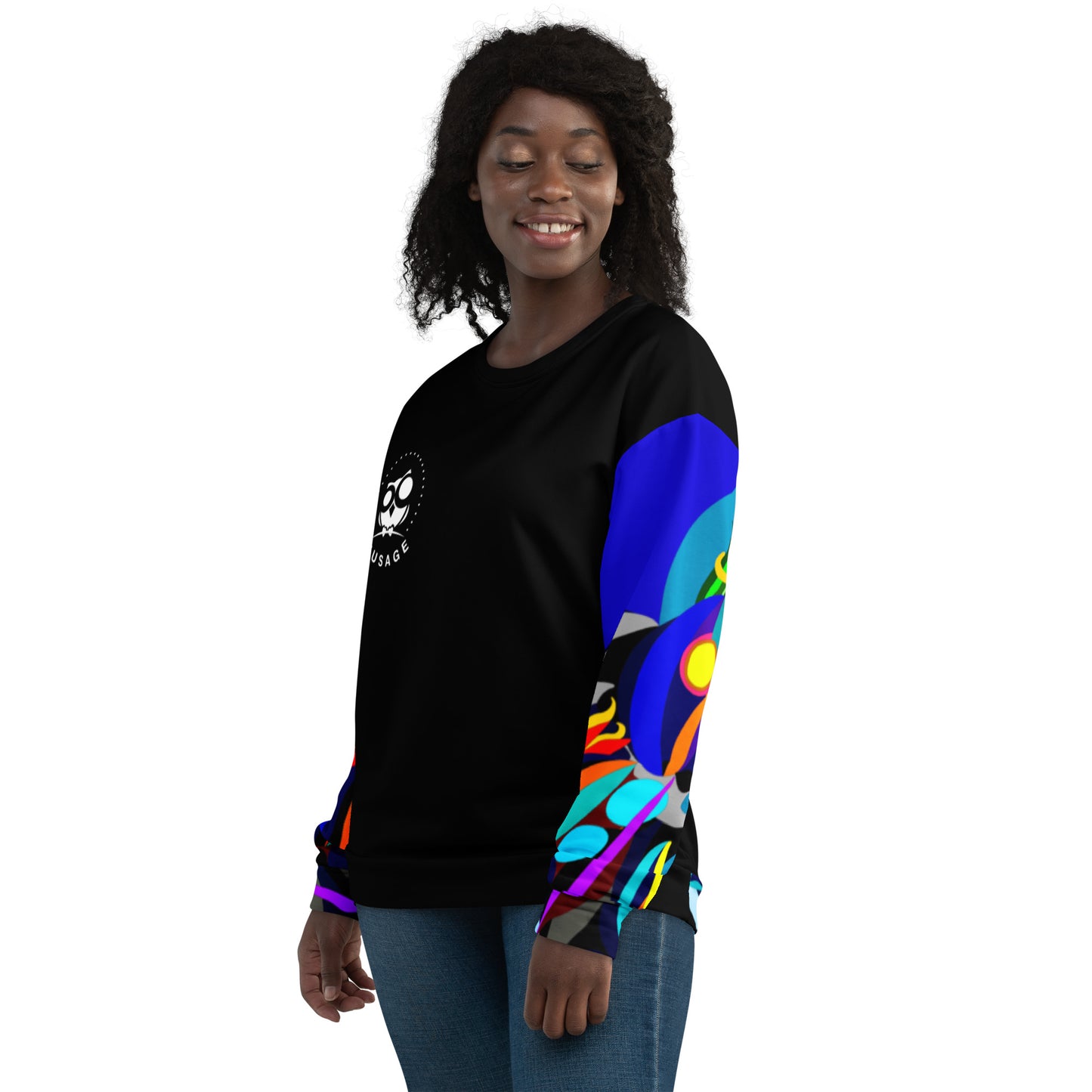 Black & Blue Flaming Arms Women's Sweatshirt Canine on Back with Classic Logo (Women)