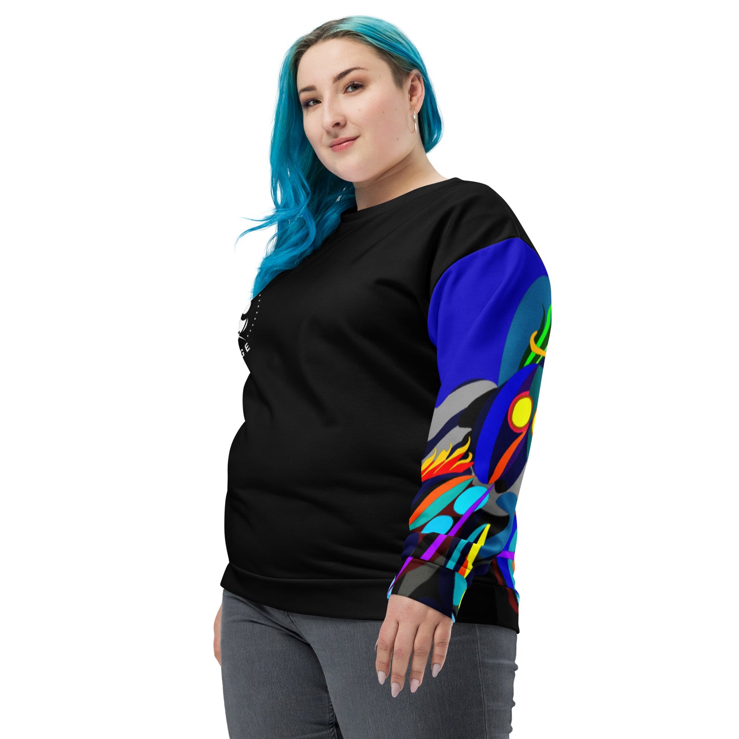 Black & Blue Flaming Arms Women's Sweatshirt Canine on Back with Classic Logo (Women)