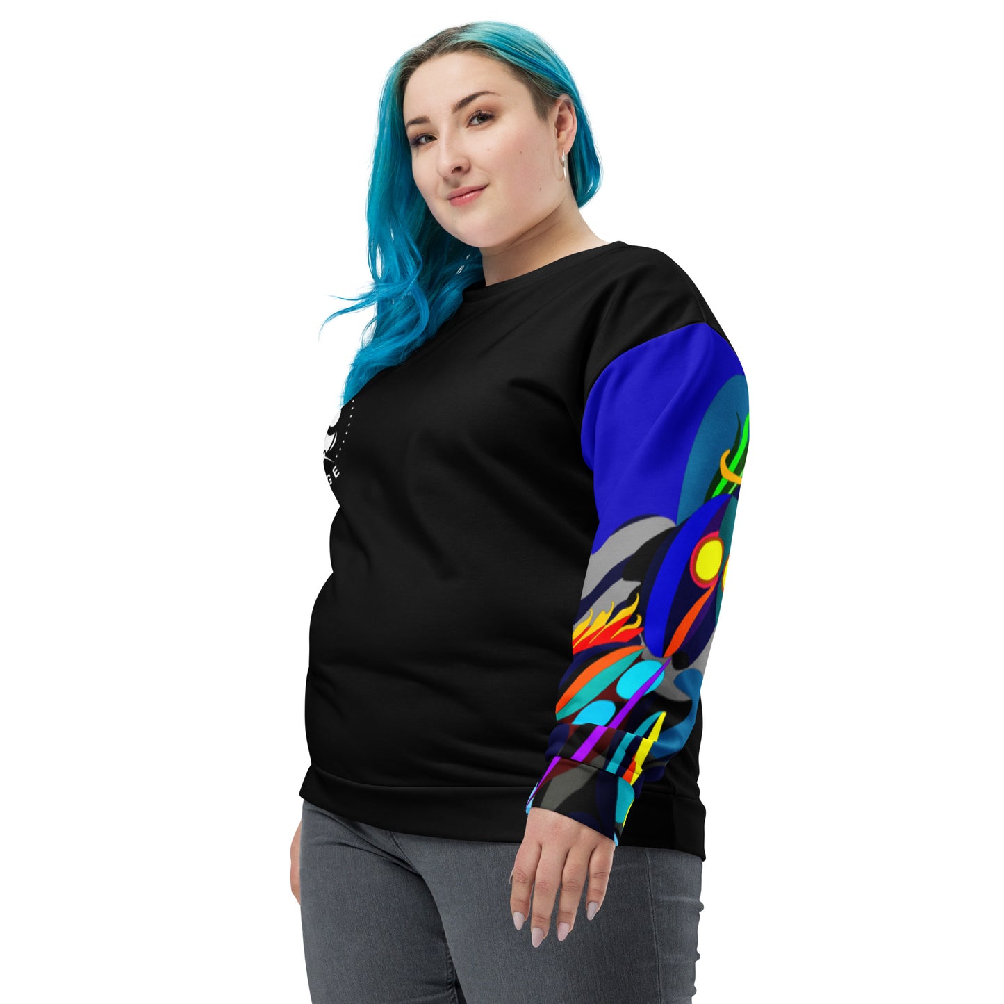 Black & Blue Flaming Arms Unisex Sweatshirt with Classic Logo (Plus)