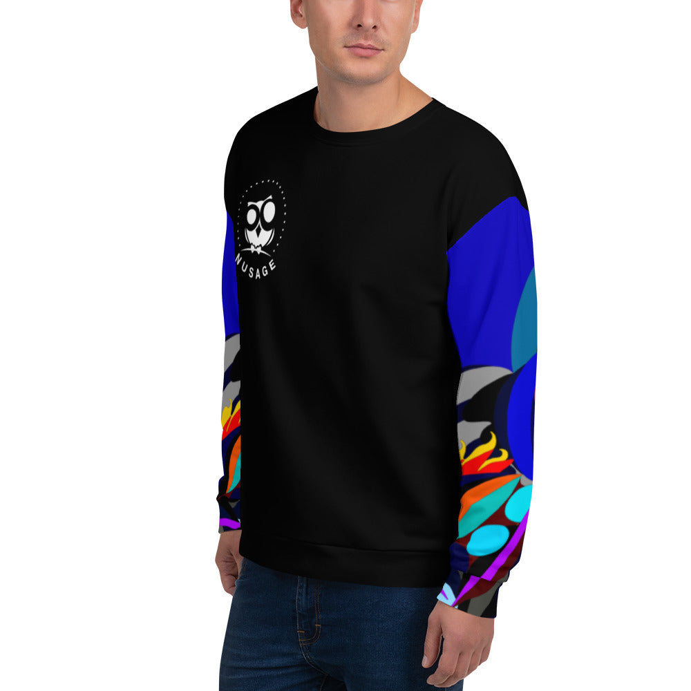 Black & Blue Flaming Arms Sweatshirt with Classic Logo (Men's)