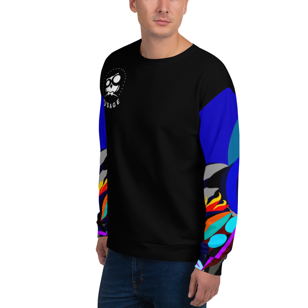 Black & Blue Flaming Arms Sweatshirt with Classic Logo (Men)