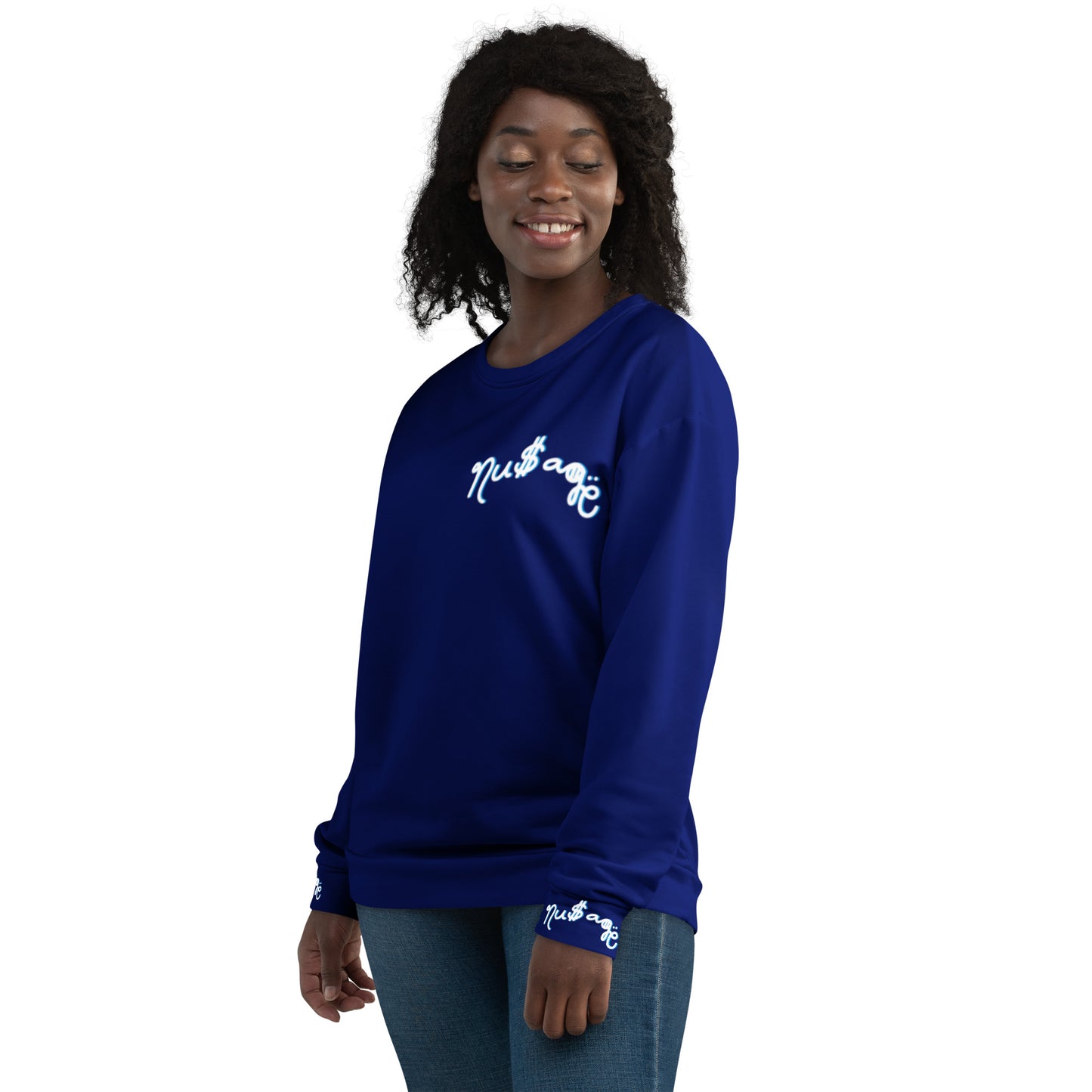 NuSage Blue Awaken on Back Women's Sweatshirt (Midnight Navy Blue)