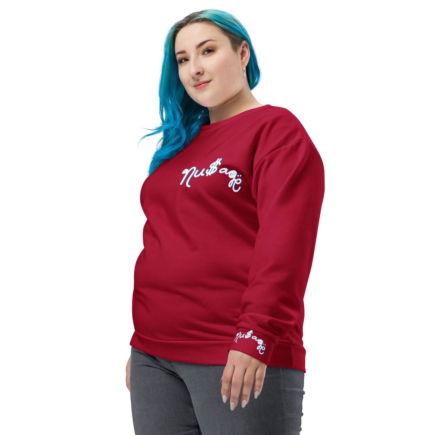 NuSage Blue Awaken on Back Women's Sweatshirt (Cherry Red) (Plus Size)