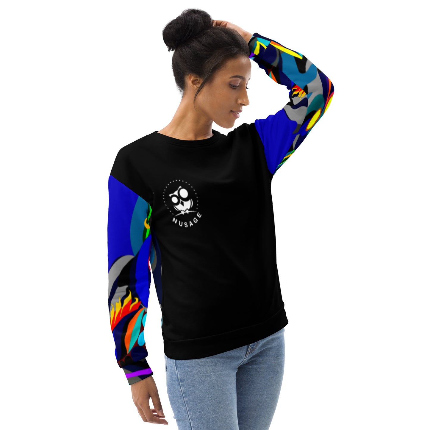 Black & Blue Flaming Arms Women's Sweatshirt Canine on Back with Classic Logo (Women)