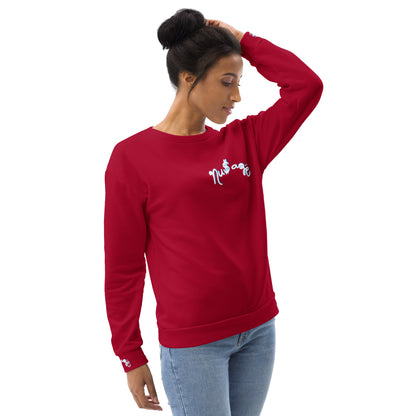 NuSage Blue Awaken on Back Women's Sweatshirt (Cherry Red)