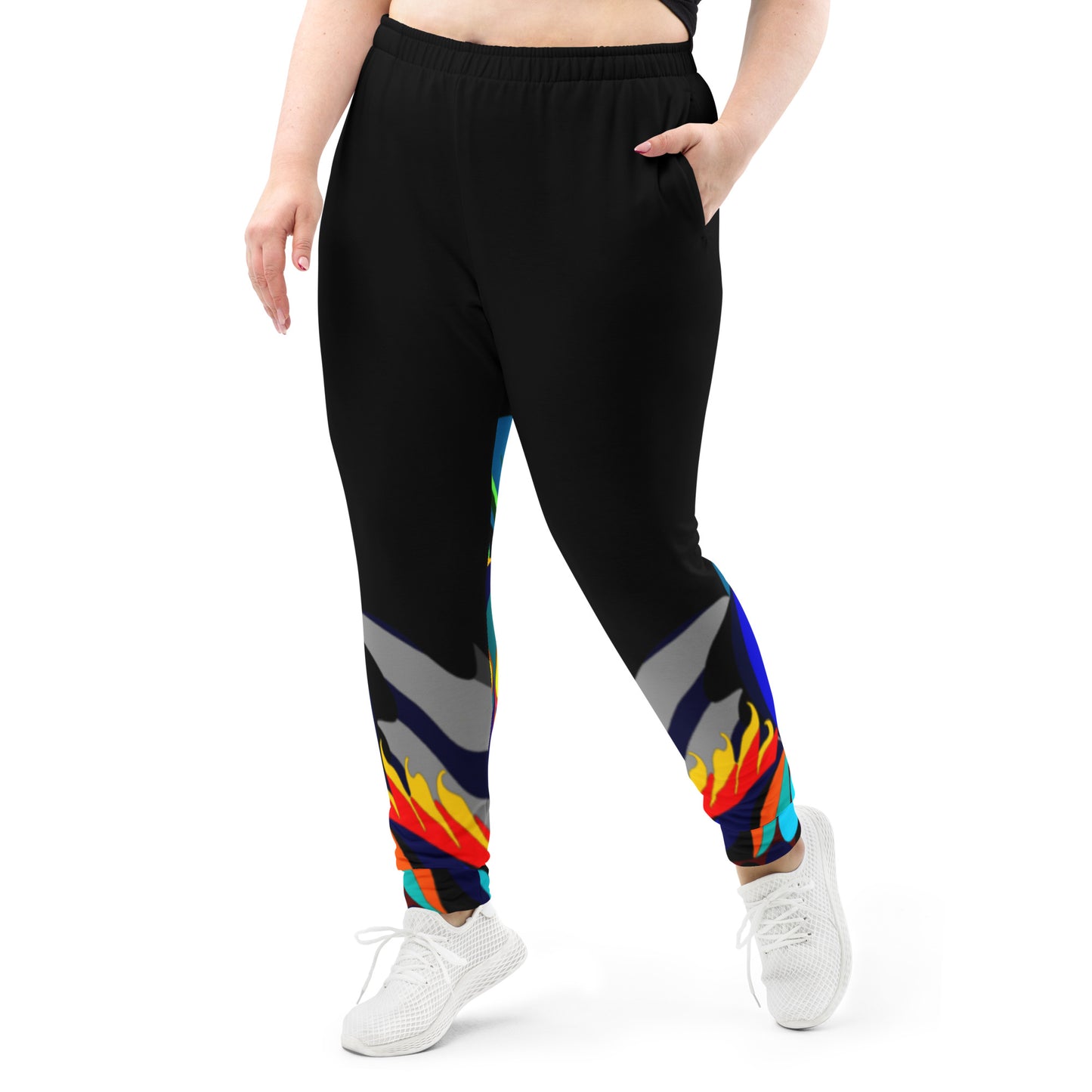 Black Flaming Legs Joggers (Plus Size)