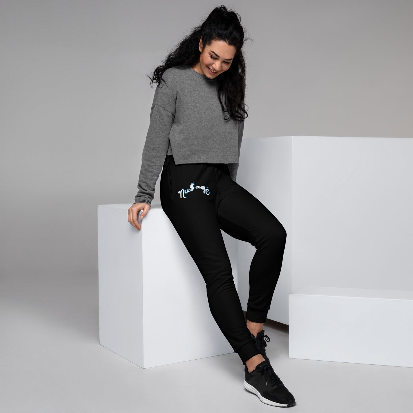 NuSage Blue Logo Women's Joggers (Black)