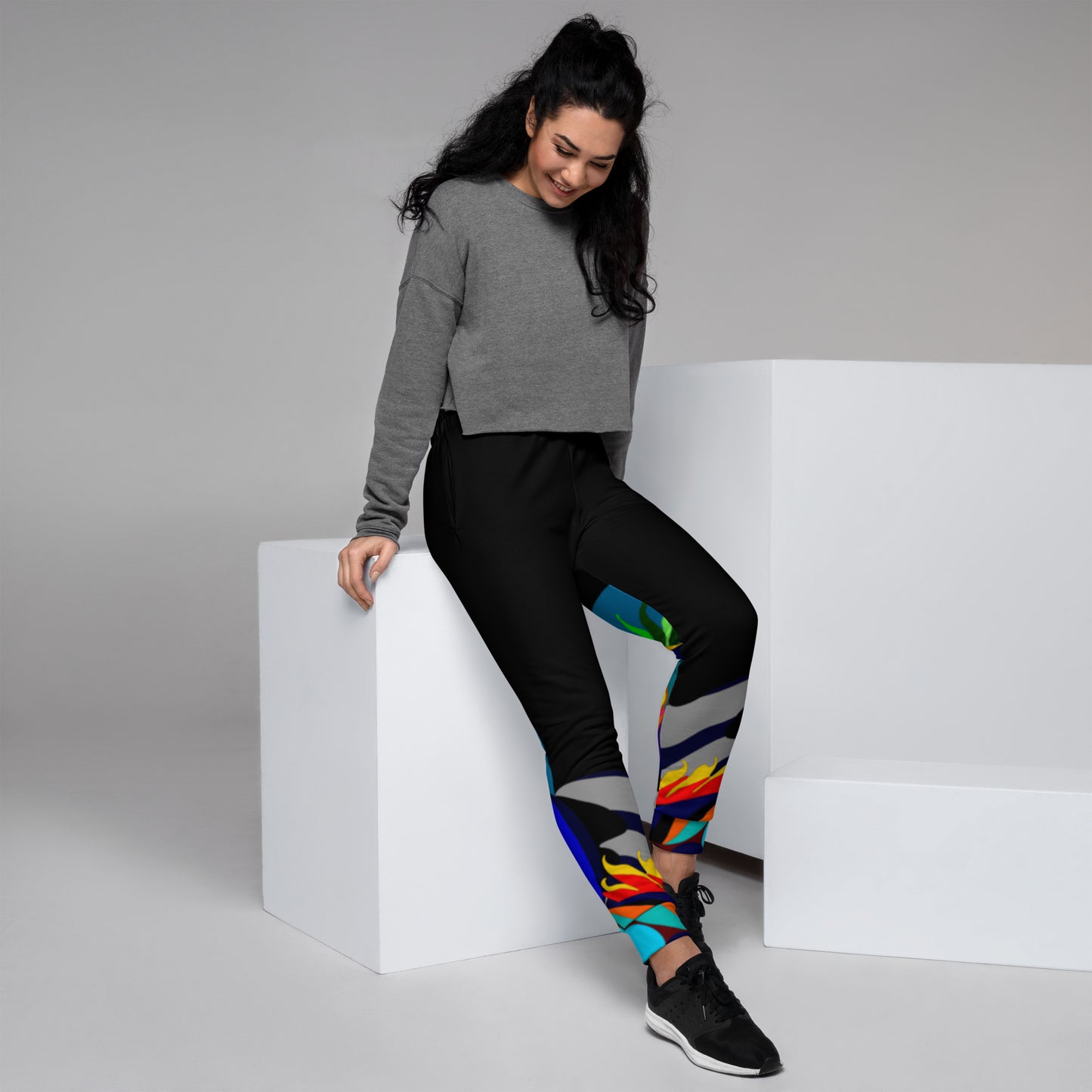 Black Flaming Legs Joggers (Women)