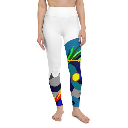 White "Canine in Maze" Yoga Leggings